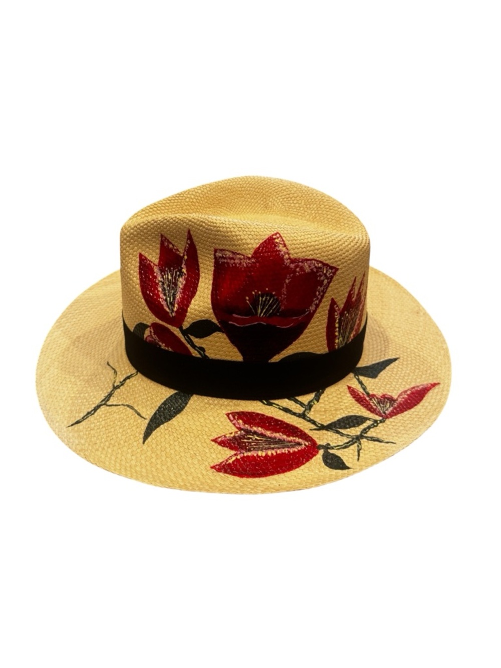 Hannia Char Cala Flower Hat – Bold Red Calla Lily Toquilla Straw Panama - Picture 3 of 9
